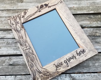 Custom 8x10 or 5x7 personalized family tree photo picture frame, wood burned rustic wedding decor