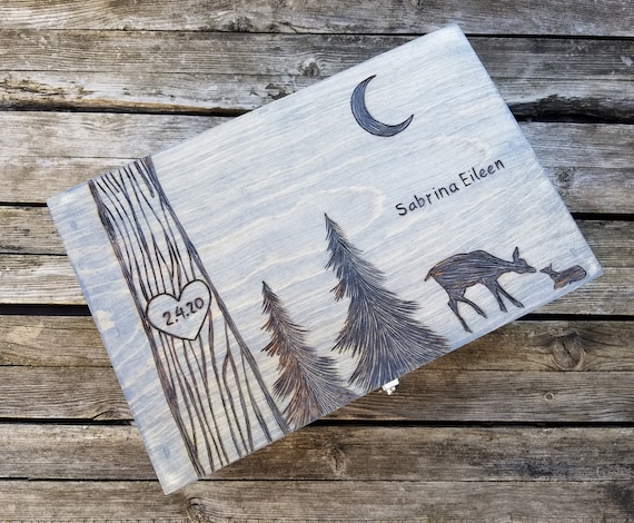 Baby keepsake memory box - Woodland design, Personalized baby gift, custom made for baby boy, girl Gift for new mom, Christening or Baptism