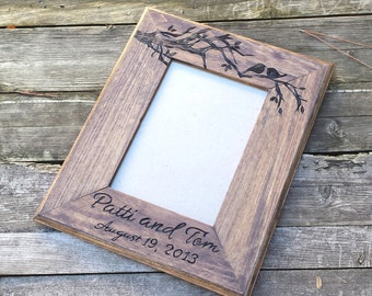 Picture frame, custom wedding photo frame, love birds wooden picture frame, personalized photo frame, 5x7 picture frame, wedding gift