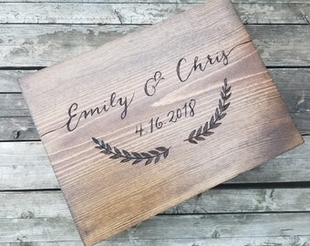 Wooden three bottle wine box for love letter wine bottle ceremony, anniversary, wedding wine box, wine and card box, laurel design heirloom