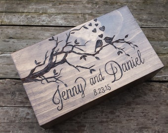 Love birds double wedding wine box, wine box ceremony, rustic wine box, memory box, wine box, wedding ceremony wine box, card box, gift