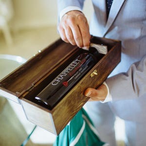 Personalized wedding wine box custom, lockable, hand engraved wooden gift for the couple, wedding, or anniversary image 9