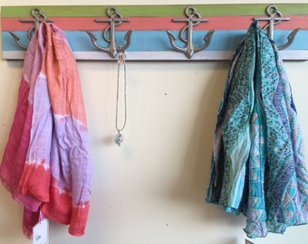 Handmade Striped Anchor Towel Rack: Beach House Decor