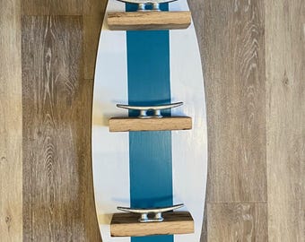 Surfboard Towel Rack: Coastal Barn Wood Shelf with Boat Cleats