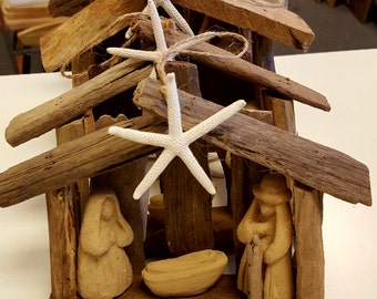 SALE 10% off 4 driftwood nativity Order by 12 15 manger ornaments SawdustSandandSpirit  creche tree BabyJesus starfish thelazydaisygiftstore