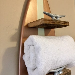 Surfboard towel rack farmhouse boat cleat coastal living nautical bathroom towel holder indoor outdoor barn wood guest room beach house OBX image 5