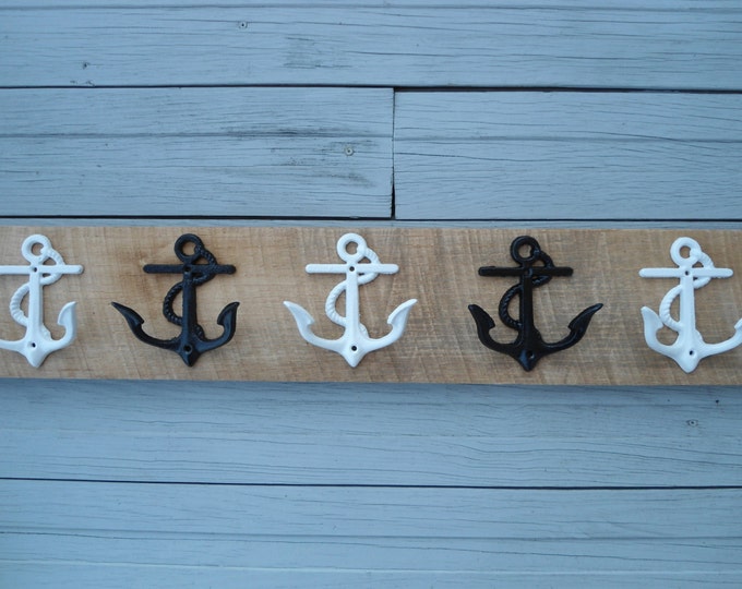 barnwood rustic beach home decor 5 anchor wall hooks towel rack Beach House Dreams pool bathroom nautical nursery boy's room mancave coastal