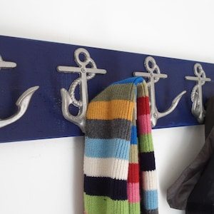 Nautical Anchor Towel Rack: Navy Blue, 5 Cast Iron Hooks
