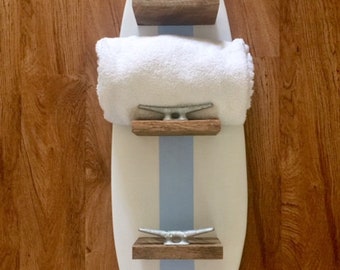 Surfboard towel rack barn wood shelf best seller coastal decor OBX beach home accessories beach towels boat cleat farmhouse BeachHouseDreams