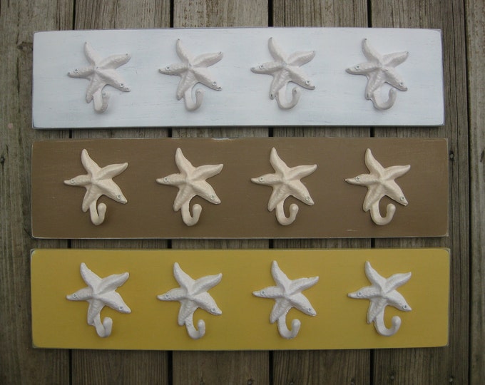 beach home decor sand dollar hooks starfish seahorse beach towel rack bathroom decor nautical cottage renovation BeachHouseDreamsHome