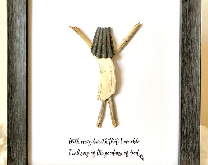 Goodness of God 8x10 framed mixed media seashell driftwood art girl worship Sawdustsandandspirit