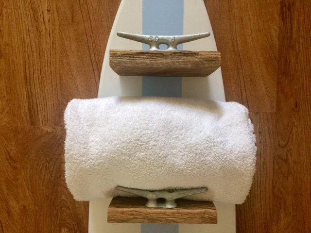 Surf Board Shelf Towel Rack Beach Rustic Hall Tree Boat Cleat Barn