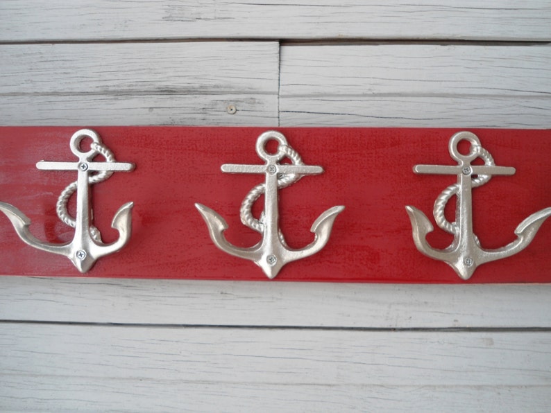 Anchor towel rack hooks storage bathroom towel holder nautical nursery mudroom mancave boat cabin lake beach house dreams Outer Banks OBX image 1