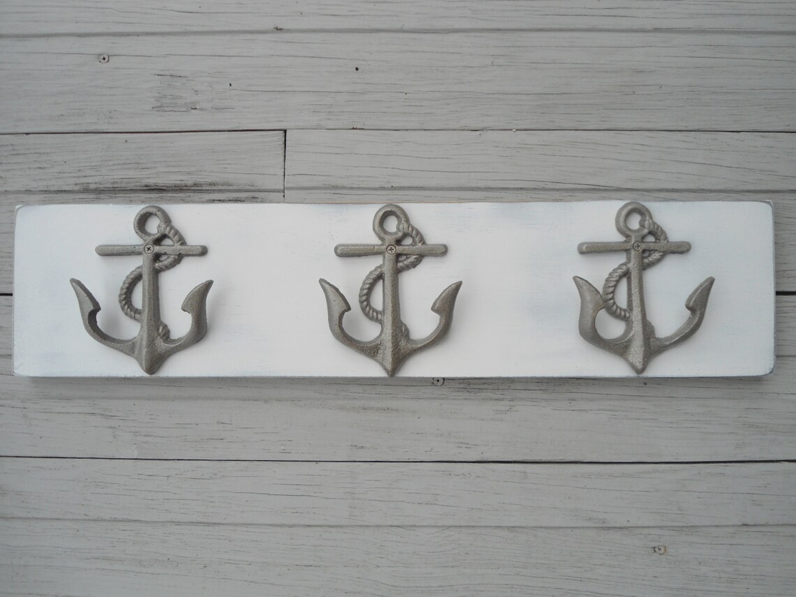 Anchor towel rack hooks storage bathroom towel holder nautical Etsy