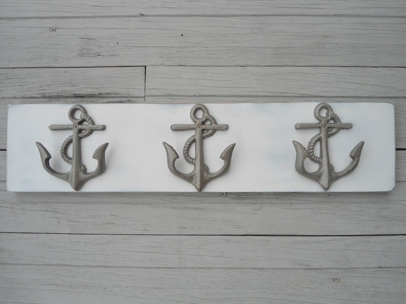 Anchor towel rack hooks storage bathroom towel holder nautical nursery mudroom mancave boat cabin lake beach house dreams Outer Banks OBX image 3