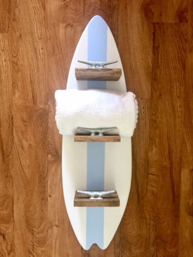 2 Surfboard towel racks barnwood floating shelf coastal decor Etsy
