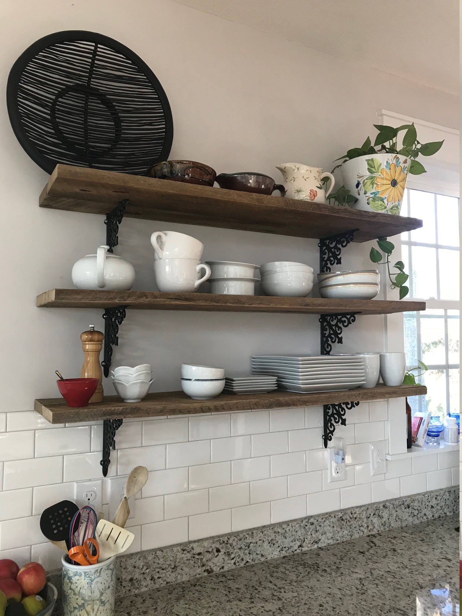 2 Two 47 Inch Farmhouse Barn Wood Shelves Reclaimed Industrial Wood Shelves Reclaimed Industrial Kitchen Open Display Art Rustic Fixer Upper Beachhousedreamshomeobx Gallery Photo