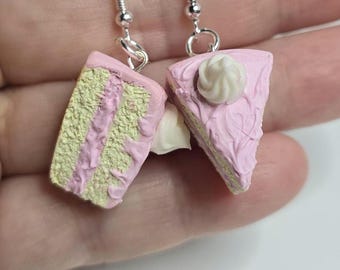 Handmade Miniature Cake Earrings: Polymer Clay Jewelry Pink Icing