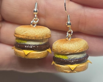 Realistic Miniature Sausage Egg and Cheese Muffin Earrings or Charm, Realistic food jewelry