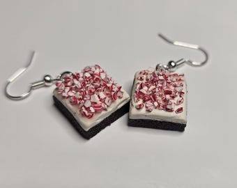Peppermint Bark Brownie earrings - Handmade - Miniature Food Jewelry - Seasonal
