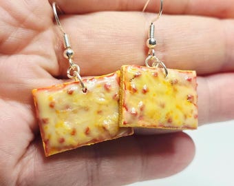Nostalgic School Lunch Pizza Earrings or Charms - Mini Square Cafeteria Pizza Jewelry