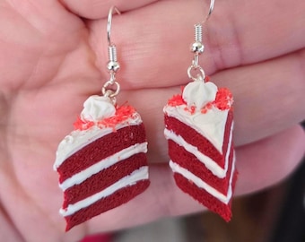 Handmade Red Velvet Cake Earrings or Charm, Miniature Food Jewelry, Realistic Cake Slice Dangles, Foodie Gift