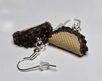 Handmade Choco Taco Dangle Earrings | Miniature food Jewelry | Polymer Clay