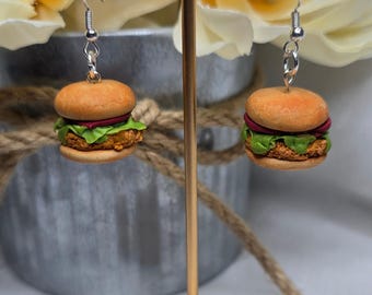 Mini Chicken Sandwich Earrings: Handmade Polymer Clay Food Jewelry