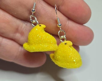 Handmade Marshmallow Chick Earrings, Mini Food Charms or Keychain