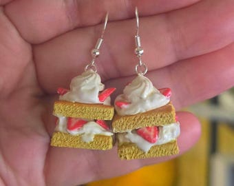 Handmade Strawberry Short Cake Earrings or Charm, Miniature Food Jewelry, Realistic Cake Slice Dangles, Foodie Gift