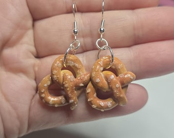 Miniature Pretzel Earrings or Charm - Cute food jewelry - Realistic miniature food
