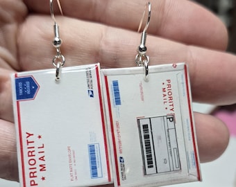 Miniature USPS Priority Mail Envelope Earrings or Charm: Fun Postal Jewelry