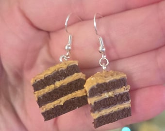 Handmade German Chocolate Cake Earrings or Charm, Miniature Food Jewelry, Realistic Cake Slice Dangles, Foodie Gift