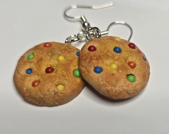 Handmade M&M Cookie Dangle Earrings | Miniature food Jewelry | Polymer Clay