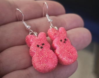 Realistic Miniature Marshmallow Bunny Earrings, Mini Food Charms or Keychain