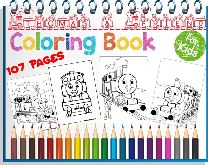 Thomas & Friends Jumbo Coloring Book, 107 Pages, Kids Art, Instant Download With 3 Gift Coloring ...