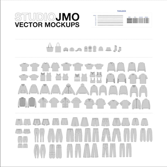 Streetwear Clothing Vector Mockup Pack Techpack Mockups Clothing Brand Fashion Design Flat Adobe Illustrator Adobe Photoshop