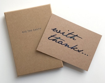 With Thanks - Set Of 12 Inky Script Postcard Note Cards in a Box