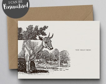 You Silly Moo Personalised Greeting Card – Cow Card, Funny Card, Personalised Card