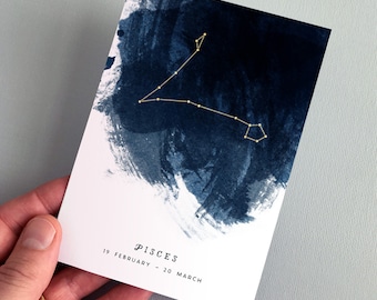 Pisces Constellation Zodiac Star Sign Birthday Card 19 February – 20 March