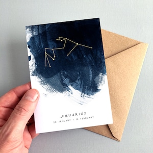 Carte d'anniversaire signe du zodiaque Verseau, constellation du 20 janvier au 18 février