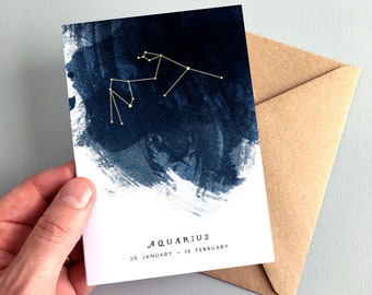 Aquarius Constellation Zodiac Star Sign Birthday Card 20 January - 18 February