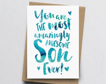 The Most Amazingly Awesome Son Greeting Card - Son Thank You, Son Card, Birthday Card for Son, Family Card