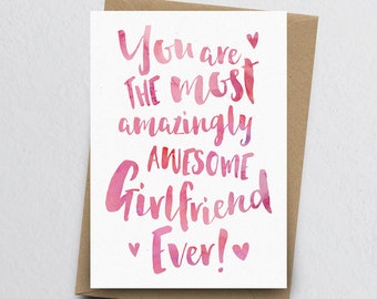The Most Amazingly Awesome Girlfriend or Fiancée Greeting Card - I Love You Card, Missing You Card, Birthday Card For Partner, Card For Her