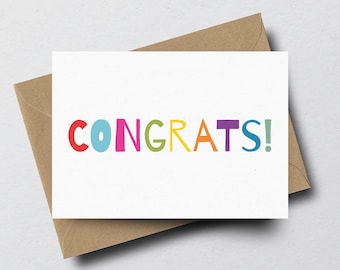 Congrats Greeting Card - Congratulations Card, New Job Card, Exam Card, Graduation Card, New House Card, Well Done, Colourful, Colorful, Fun