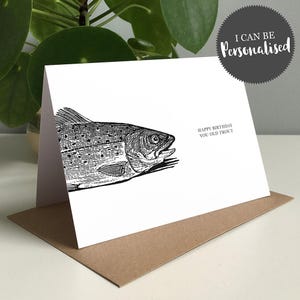 Joyeux anniversaire vieille truite personnalisée - carte d'anniversaire, carte de poisson, carte drôle, carte personnalisée