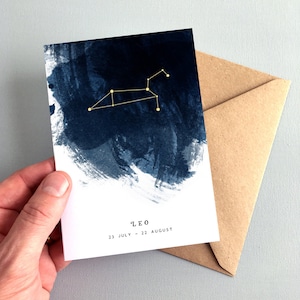Carte d'anniversaire signe astrologique Lion, constellation du 23 juillet au 22 août