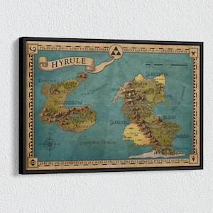 Hyrule Map Poster or Canvas, Hyrule Map from the Legend of Zelda Poster, Hyrule Map, Wall Art Canvas, Hyrule Poster, Hyrule Map Decor