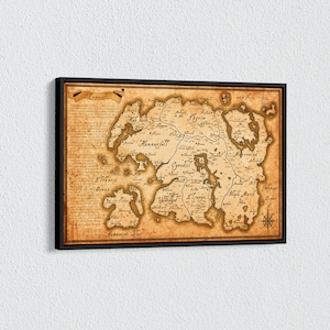 Tamriel-kaartdoek, Skyrim-kaartposter, Tamriel-kaartdoek, The Elder Scrolls-kaart, fantasykaartposter, muurkunstcanvas