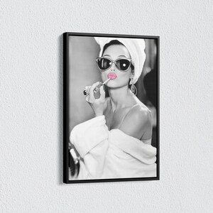 Audrey Hepburn Lipstick Canvas Poster, Vintage Black and White Audrey Hepburn Poster, Audrey Hepburn Make Up Canvas Print, Audrey Poster